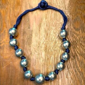 Blue and Silver Beaded Necklace Glam Vintage!